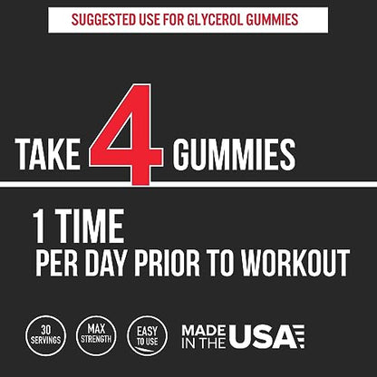 VitaPatch Glycerol Gummy - Non Stim Preworkout Premium Pump Supplement - Glycerol Monostearate - Intramuscular Hydration - Caffeine Stim Free - 120 Gummies