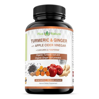 PIUS NATURE Turmeric Curcumin and Ginger with Apple Cider Vinegar, USDA Organic