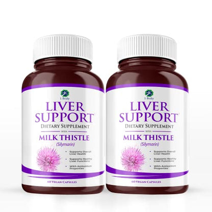 1 Body Liver Support: Twin Pack - 60 Capsules Each - Milk Thistle