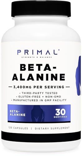 Primal Beta-Alanine Capsules 3400mg (30 Servings, 120 Capsules) - Supplement, Gluten