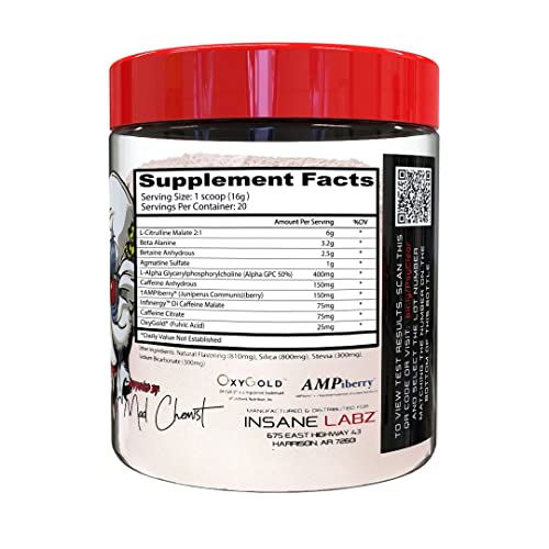 Insane Labz Psychotic Clear, Fully Disclosed, Clinically Dosed Pre Workout Powder, Extreme Lasting Energy, Focus and Endurance with, OxyGold and AMPiberry, 20 Srvgs (Fruit Punch, 20 Servings)