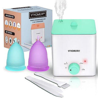 YTYOMUR Menstrual Cup Steamer Sterilizer with 2 Reusable Period Cups, Menstrual Cups Cleaner