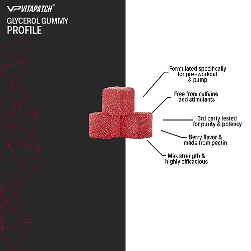 VitaPatch Glycerol Gummy - Non Stim Preworkout Premium Pump Supplement - Glycerol Monostearate - Intramuscular Hydration - Caffeine Stim Free - 120 Gummies