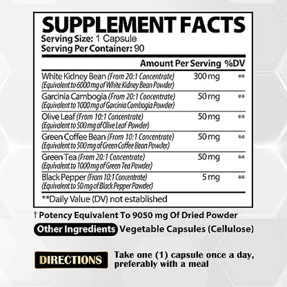 Pure White Kidney Bean Extract Capsules - 6 Herbal Ingredients 9050 mg Equivalent SatoomiBuy Supplements Australia