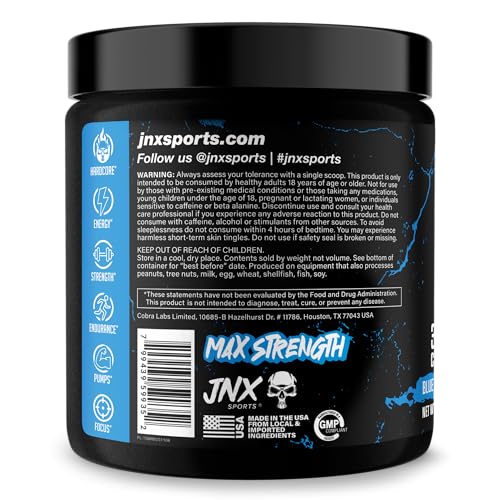JNX SPORTS The Shadow! 350mg of Caffeine Hard Core Preworkout -Electric Energy, Mental Focus, Superhuman Strength, Men & Women - Blue Raspberry 30 Servings