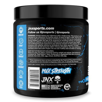 JNX SPORTS The Shadow! 350mg of Caffeine Hard Core Preworkout -Electric Energy, Mental Focus, Superhuman Strength, Men & Women - Blue Raspberry 30 Servings