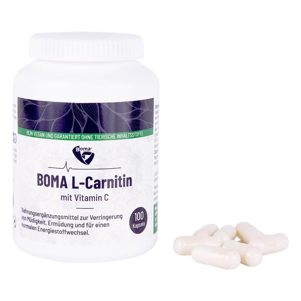 Boma Lecithin 100 L-Carnitine Capsules with L-Carnitine Tatrate (Carnipure) and Vitamin C 100% Vegan with Award