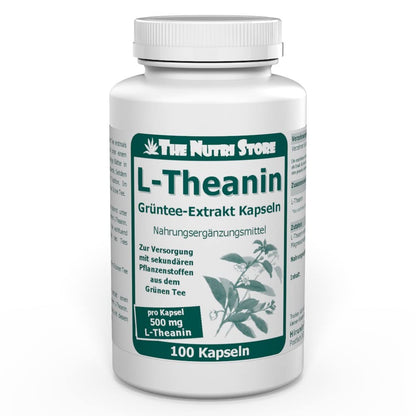 L-Theanine 500 mg per capsule, pack of 100, for supplying secondary plant substances from green tea, 3 month supply