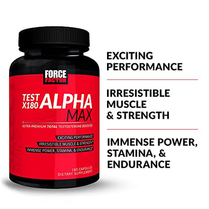 FORCE FACTOR Test X180 Alpha Max, 2-Pack, Total Testosterone and Nitric Oxide Booster for Men with Fenugreek Seed & Tribulus to Increase Blood Flow & Improve Male Athletic Performance, 360 Capsules