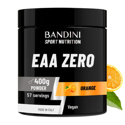 Bandini® EAA Amino Acids Complex 400 g Powder 9 Different Amino Acids | EAAs Amino Acids & Vitamin B6 | Workout Booster | Top Solubility, Orange Flavour | High Dosage, Laboratory Tested, Vegan