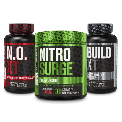 Jacked Factory Nitrosurge Pre Workout, N.O. XT Nitric Oxide Supplement & Build-XT Daily