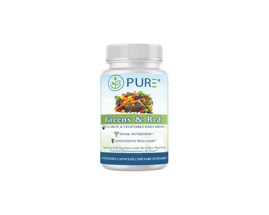 PURE® Greens & Reds Capsules - 30 Servings - 9 Daily Servings of Fruits & Vegetables in 1 Capsule - PhytoServ® Superfood Blend with Broccoli, Kale & Berries - Plant-Based Phytonutrient Shield PUREBuy Supplements Australia