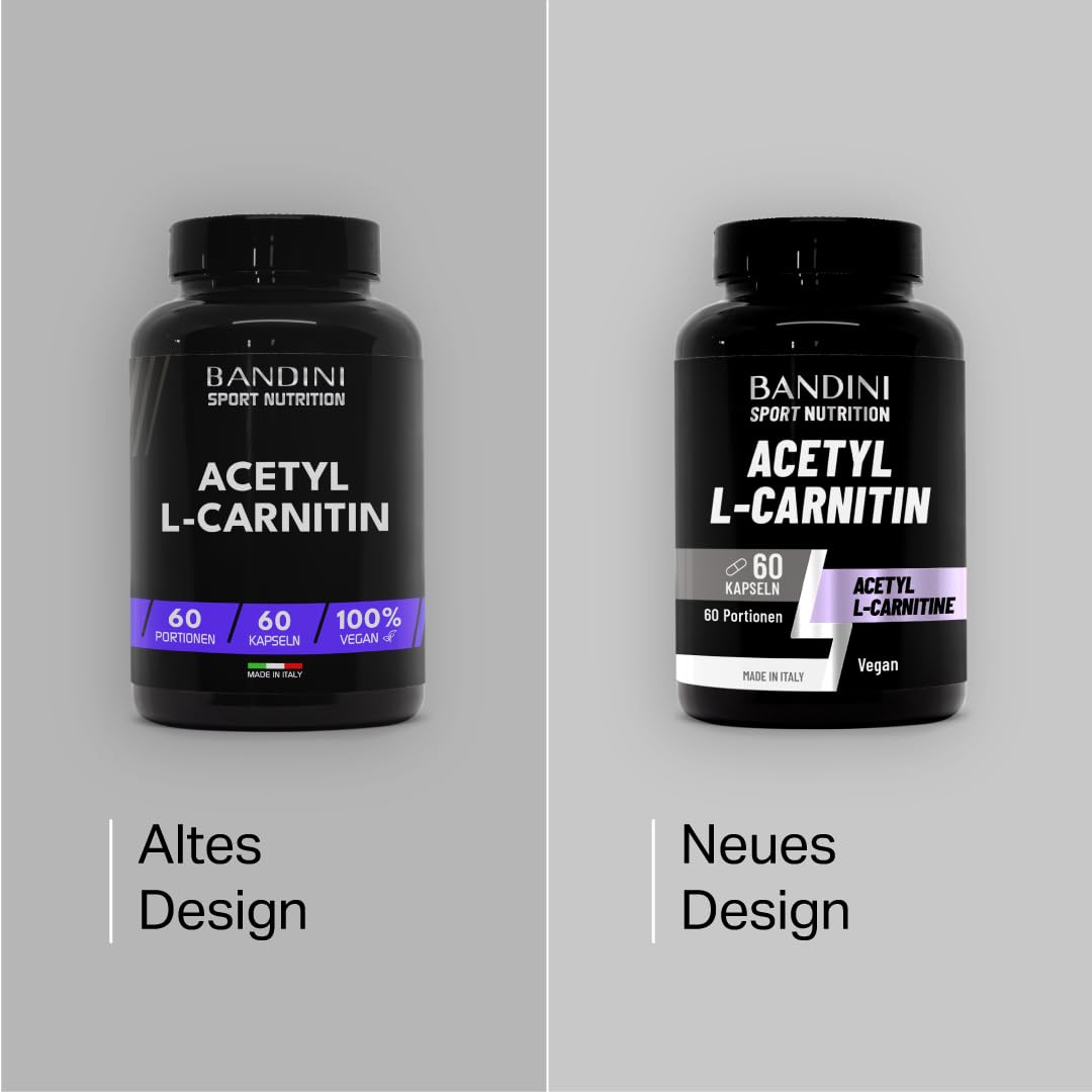 Bandini® Acetyl L-Carnitine, Acetyl-L-Carnitine Hydrochloride, 60 Capsules | Premium Carnitin: stoffwechselanregend, Energie und erhöhte Ausdauer, vegan, 1 Kapsel Carnitine pro Tag, 2 Monate Versorgung