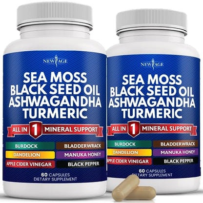 Silica Sea Moss 3000mg Black Seed Oil 2000mg Ashwagandha 1000mg Turmeric 1000mg
