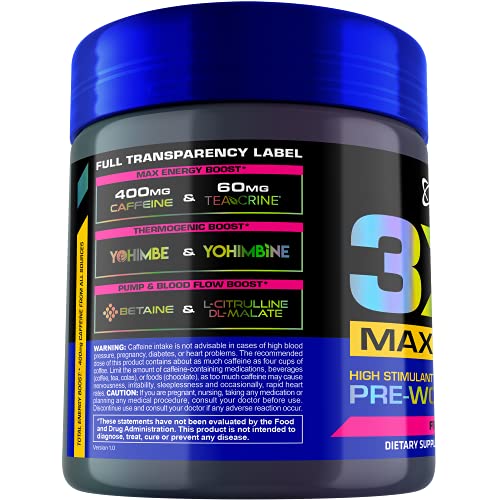 USN 3XT Max Pre-Workout Supplement Drink Mix Powder for Energy, Endurance and Pump, Nitric Oxide, Citrulline, Caffeine, Zero Creatine, Fruit Punch, 6.3493 Oz