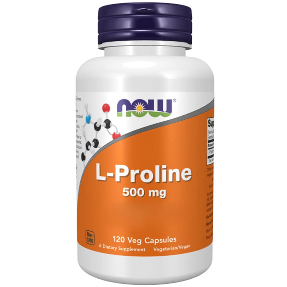 Now Foods L-Proline, 500 mg, 120 Vegan Capsules, Amino Acid, Laboratory Tested, Gluten Free, Vegetarian, Soy Free, GMO Free