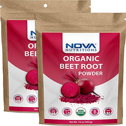 2 Pack - Nova Nutritions Certified Organic Beet Root Powder 16 OZ (454 gm) - Nitric Oxide