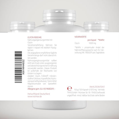 Glycine Capsules 1000 mg 120 Capsules | Amino acid glycine, vegan, no additives, high quality