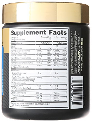 Optimum Nutrition Gold Standard Pre-Workout with Creatine, Beta-Alanine, and Caffeine for Energy, Flavor: Blueberry Lemonade, 30 Servings