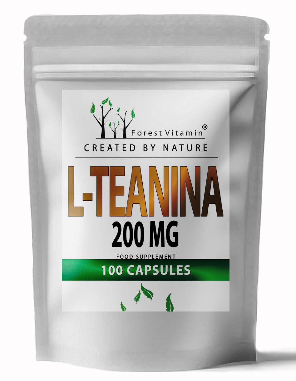 L-Theanine 200 mg - 100 Capsules - L Theanine 99% - High Dose of Green Tea (Camellia Sinensis) - Pure Theanine Amino Acid Supplement - Vegan - No Additives - Forest Vitamin