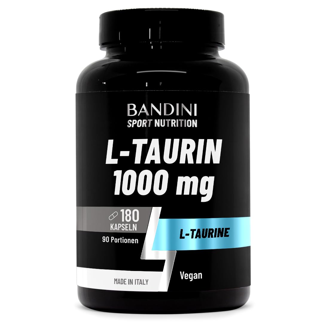 Bandini® L Taurine Amino Acid 1,000 mg per day, 180 Vegan Capsules | für Sport & Fitness, L-Taurin Pre & Post Workout Booster, ohne Koffein, Mikronährstoffe, Taurine Amino Acid, Für 3 Monate