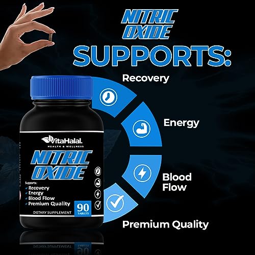 VitaHalal Nitric Oxide Supplement - Powerful Nitric Oxide Booster for Men to Support Blood Pressure, Healthy Blood Flow, Supplement for Men - Natural Energy Boost, L-Arginine Non-GMO Capsules