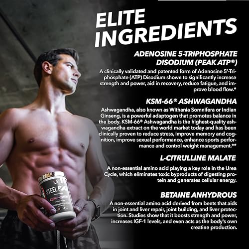 SteelFit Steel Pump - Advanced Pre-Workout Powder Drink - 30 Servings - Peak Performance & Energy Boost Pre Workout Powder for Enhanced Endurance with Peak ATP & Ashwagandha (Blue Raspberry)
