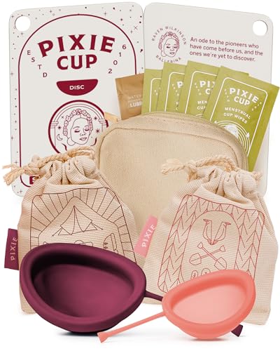 Pixie Cup 2 Menstrual Discs - Most Comfortable Reusable Period Discs - Removable Stem