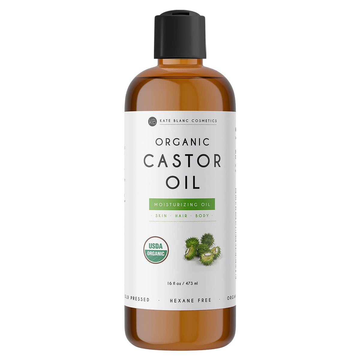 Kate Blanc Cosmetics Castor Oil 16oz - USDA Certified Organic. Cold-Pressed, 100% Pure
