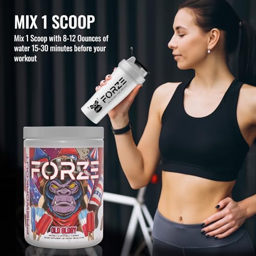 Forze Pre Workout Powder, Beta Alanine, L-Taurine & Dual-Source Caffeine for Sustained Energy. Himalayan Pink Salt, Betaine Anhydrous & L-Citrulline for Pump. No Useless Filler - 14.3 oz (Old Glory)