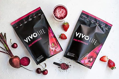 Vivo life - Pre-Workout Energy Drink Supplement, Improve Performance, Guarana Natural Caffeine, Reduce Fatigue, Gluten Free, Vegan, 17 Servings/255g (Strawberry Beetroot)