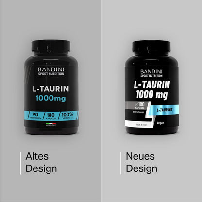 Bandini® L Taurine Amino Acid 1,000 mg per day, 180 Vegan Capsules | für Sport & Fitness, L-Taurin Pre & Post Workout Booster, ohne Koffein, Mikronährstoffe, Taurine Amino Acid, Für 3 Monate