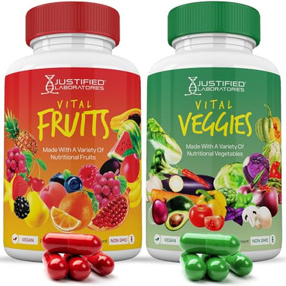 (Set of 2) Vital Fruits and Veggies Supplement Red & Green Superfoods Whole Food 