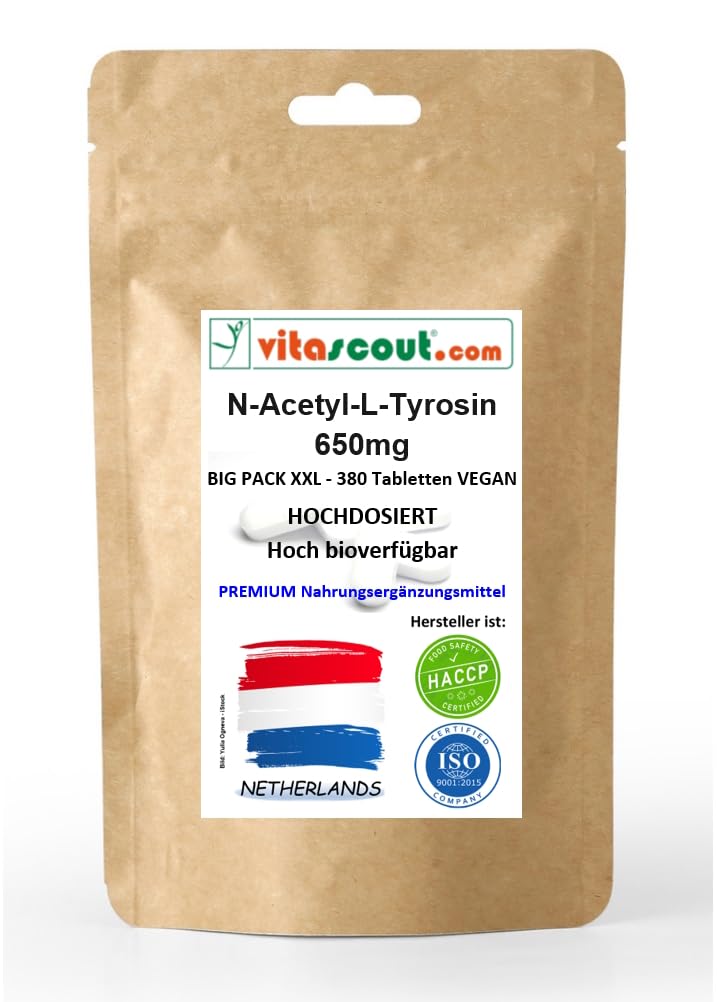 N-Acetyl L-Tyrosine 650 mg NALT - 380 Vegan Tablets - Essential Amino Acid with L-Leucine - Improved Bioavailability - No Genetic Engineering - Search Term Often Mental Performance