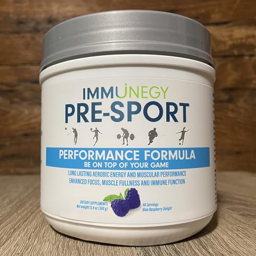 IMMUNEGY - PRE-Sport Performance Pre-Workout Formula (Blue Raspberry Delight). 45 Servings