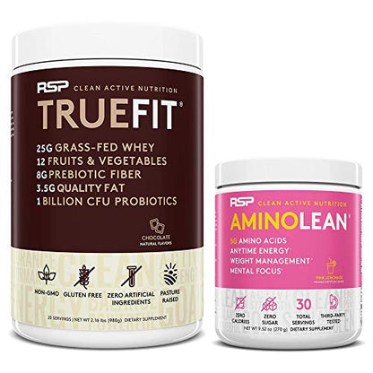 RSP NUTRITION AminoLean Pre Workout Energy (Pink Lemonade 30 Servings) with TrueFit