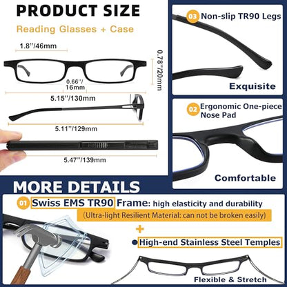 TOVEEN 2 Pack Compact Reading Glasses Anti Blue Light UV, Ultra-thin Slim TR90 Readers TOVEENBuy Supplements Australia