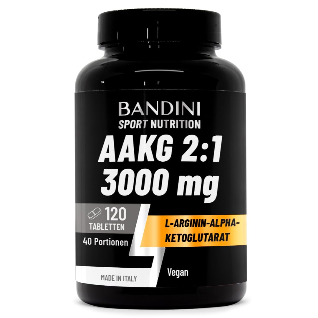 Bandini® AAKG 120 Tablets L-Arginine Alpha Ketoglutarate Amino Acid | hochwertige L Arginin Ketoglutarat für Ausdauer & Muskelregeneration, vor und nach dem Training