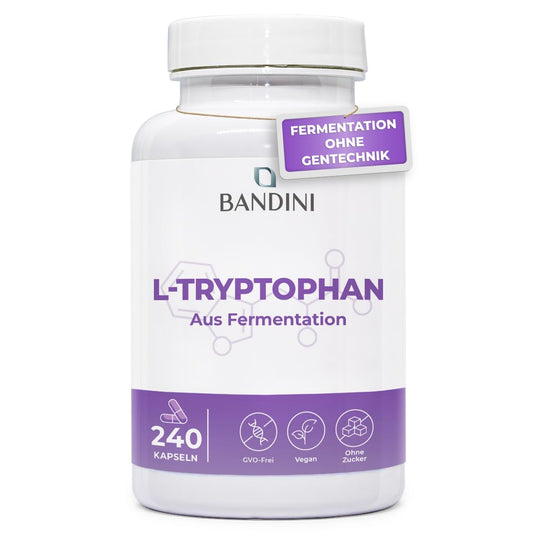 Bandini® L-Tryptophan 240 Capsules - L Tryptophan with 500 mg per capsule | High dose - 8 months range - Made from vegetable fermentation - Laboratory tested, without unwanted additives - 100% vegan
