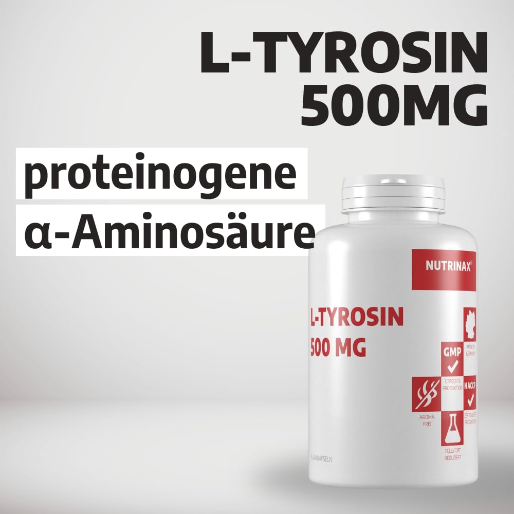 L-Tyrosine 500mg – 120 Capsules – Hochdosiert – Dietary Supplements – Made in Germany, , , | Gluten and lactose free