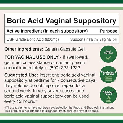 Boric Acid Vaginal Suppositories (600mg, 60 Count) Supports Vaginal pH Balance, Odor Control Double Wood SupplementsBuy Supplements Australia