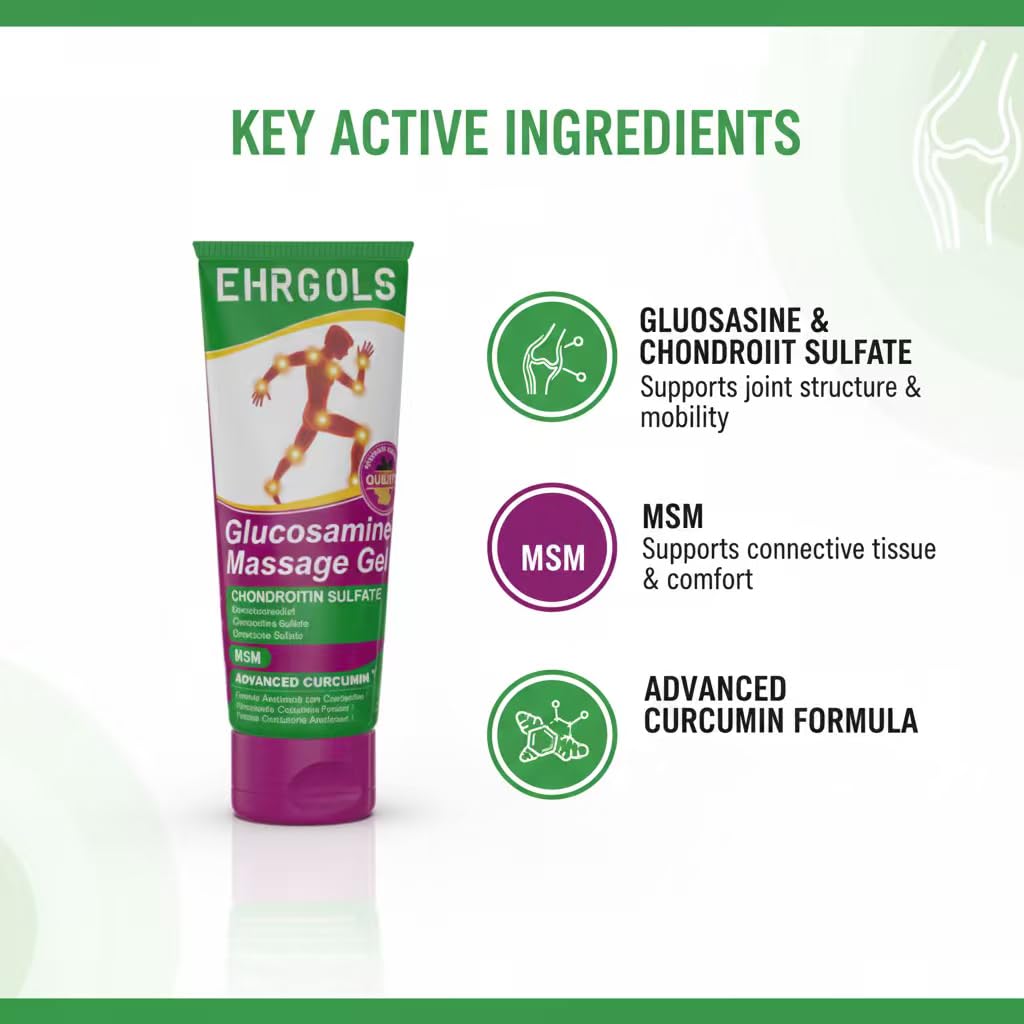Ehrgols Advanced Joint Massage Gel with Glucosamine & Turmeric | Intensive Care Rub for Knees, Back, Shoulders & Hands | Non-Greasy | Deep Penetrating | 3.4 Fl Oz EhrgolsBuy Supplements Australia