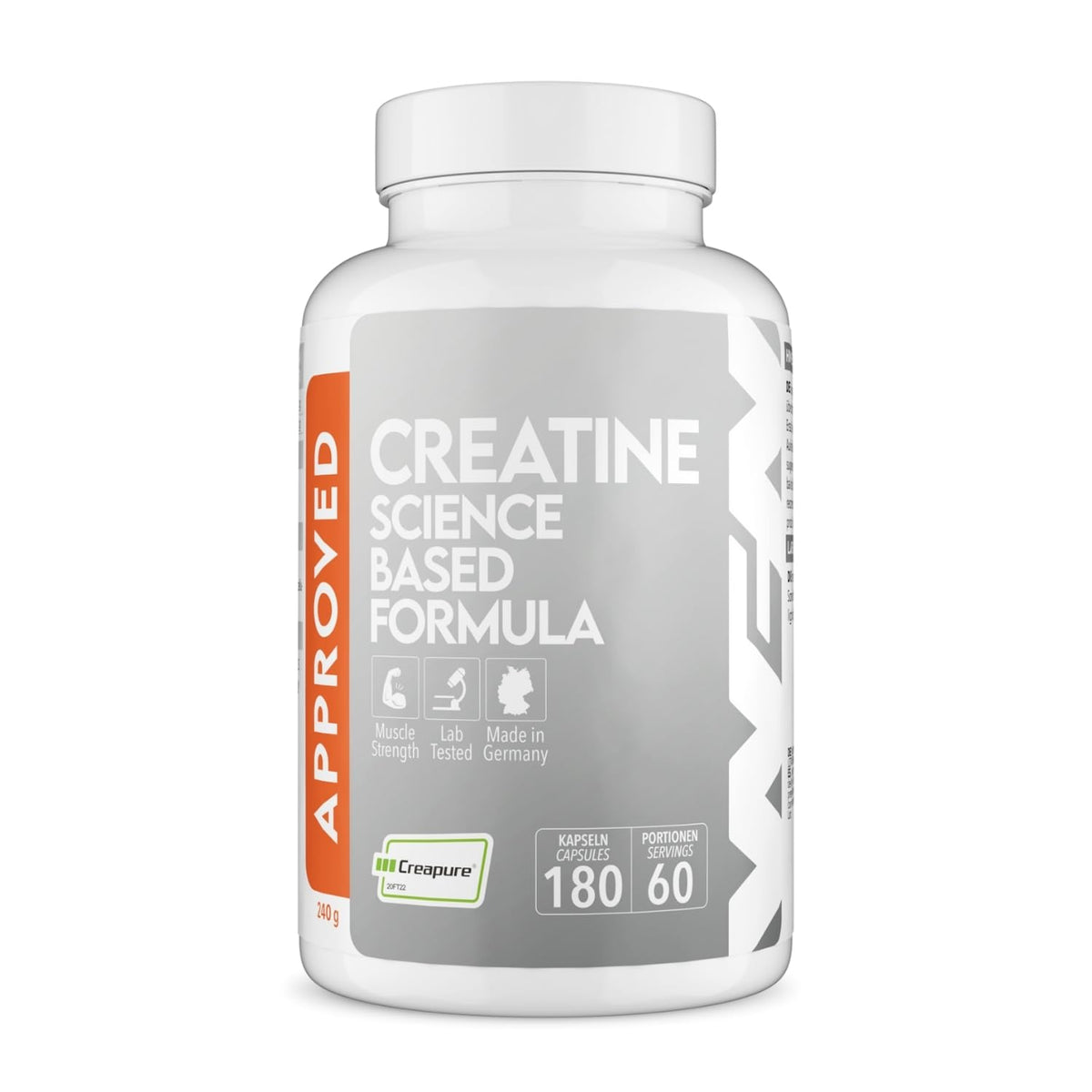 WFN Approved Creatine Caps - Creapure - 180 Creatine Capsules - High Dose Giga Caps - Pure Creatine Monohydrate - Vegan - 60 Servings - No Additives