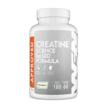 WFN Approved Creatine Caps - Creapure - 180 Creatine Capsules - High Dose Giga Caps - Pure Creatine Monohydrate - Vegan - 60 Servings - No Additives