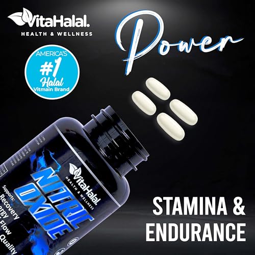 VitaHalal Nitric Oxide Supplement - Powerful Nitric Oxide Booster for Men to Support Blood Pressure, Healthy Blood Flow, Supplement for Men - Natural Energy Boost, L-Arginine Non-GMO Capsules