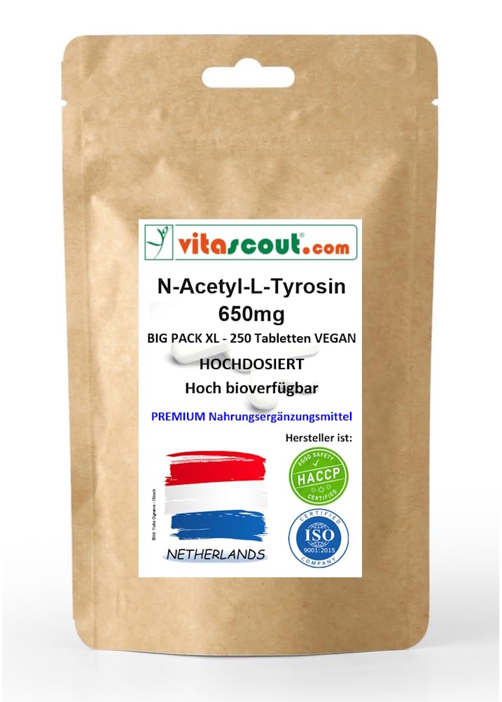 N-Acetyl L-Tyrosine 650 mg NALT - 250 Vegan Tablets - Essential Amino Acid with L-Leucine - Improved Bioavailability - No Genetic Engineering - Search Term Often Mental Performance