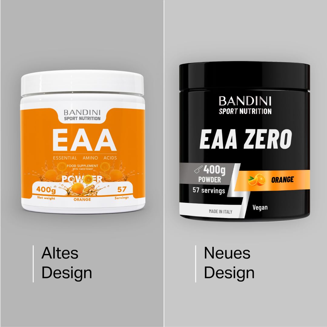 Bandini® EAA Amino Acids Complex 400 g Powder 9 Different Amino Acids | EAAs Amino Acids & Vitamin B6 | Workout Booster | Top Solubility, Orange Flavour | High Dosage, Laboratory Tested, Vegan