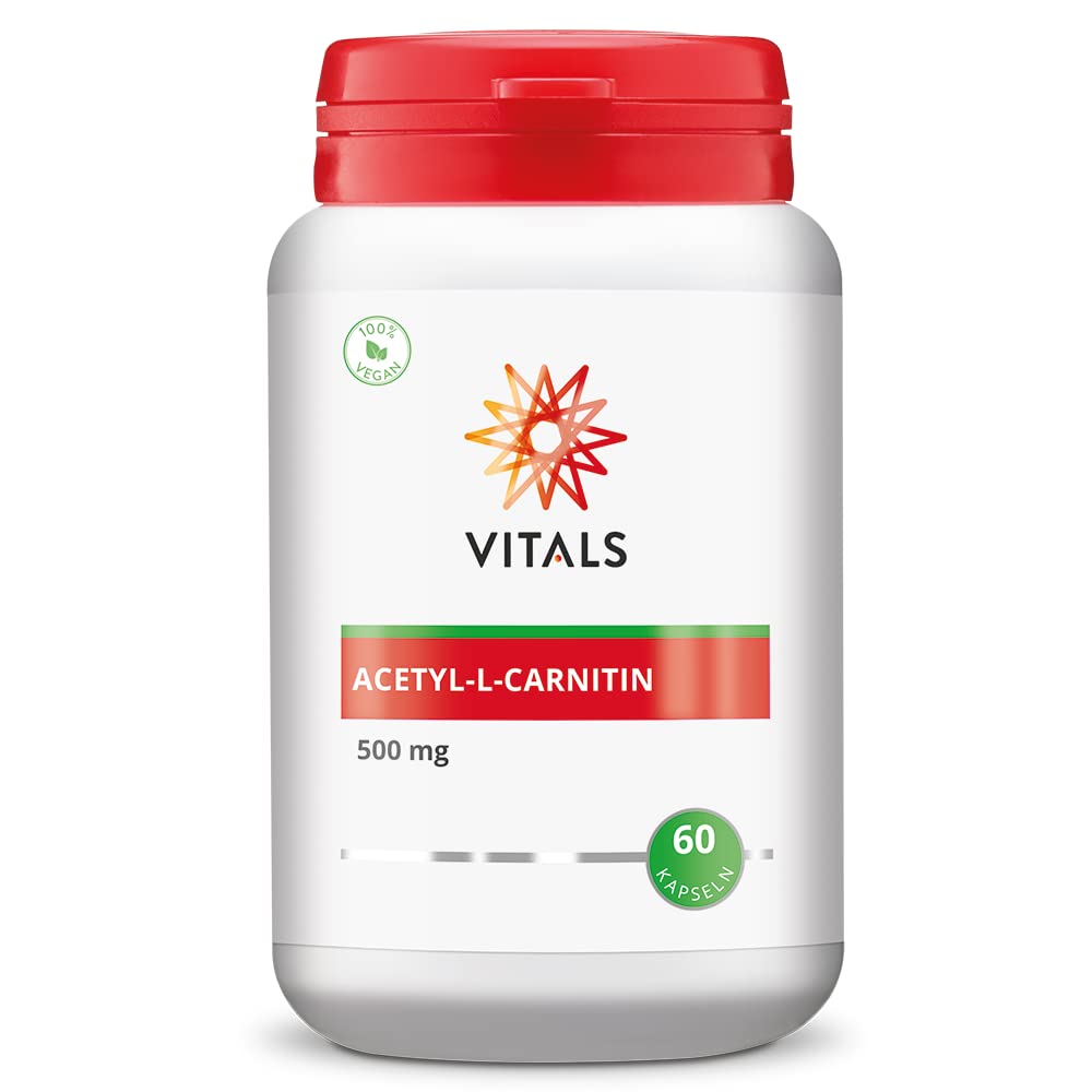 Vitals - Acetyl-L-Carnitine 500mg 60 Capsules, Acetylated Form of L-Carnitine. 100% Vegan. In a vegetable capsule, supplemented with an excipient from a natural source.