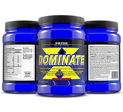 Pride Nutrition Dominate X Pre Workout Supplement - 500g Nitric Oxide & Creatine Pre-Workout Drink for Energy and Endurance - for Men and Women - 25 Servings (Fruit Punch)