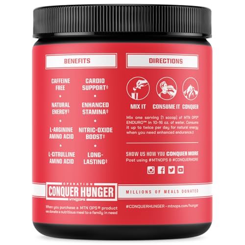 MTN OPS Enduro Nitric Oxide Supplement & Stim-Free Pre Workout - 30 Servings - with Magnesium Citrate, Beet Root Powder, Niacinamide, L Arginine & L Citrulline - Kiwi Strawberry Flavor